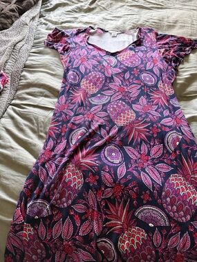 Tommy Bahama Navy Dress with Pink Floral Trim